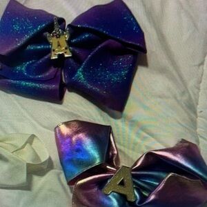 Purple and Iridescent Hair Bows with Gold Initial Charm